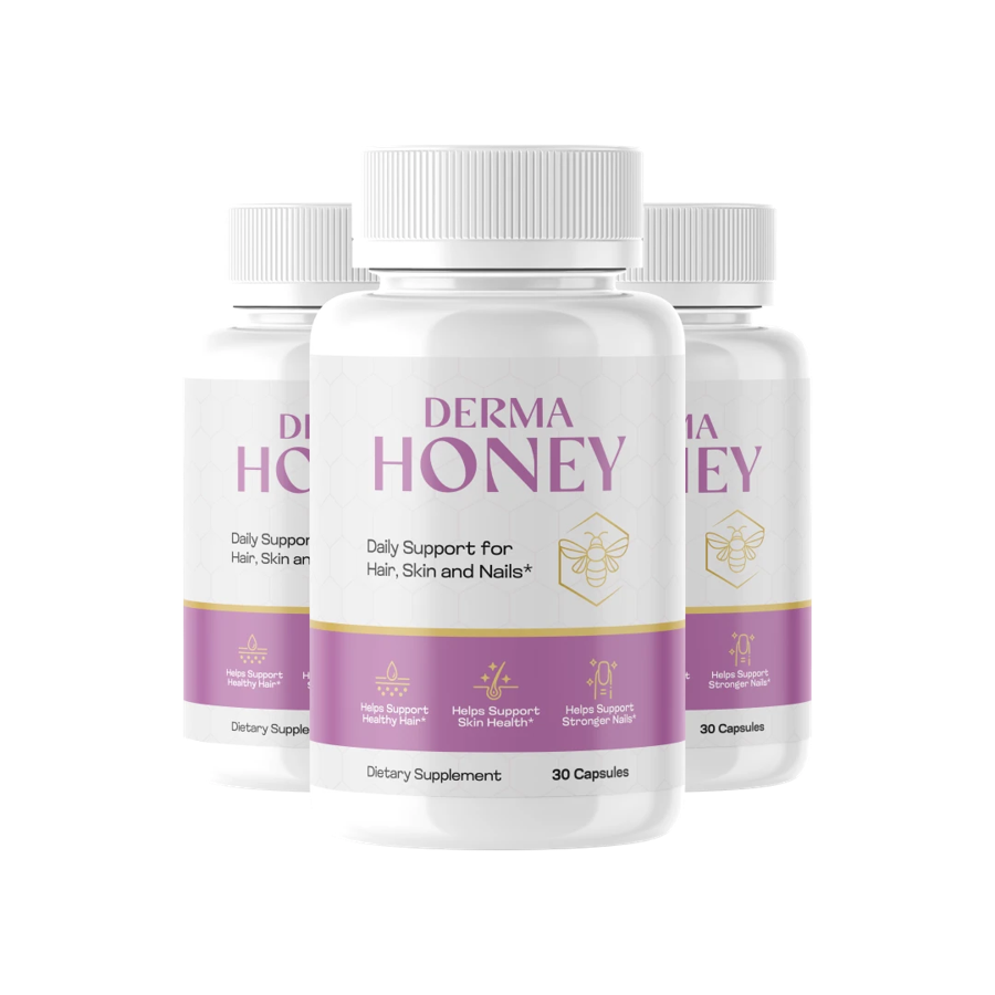 Derma Honey hair skin and nails supplement bottles
